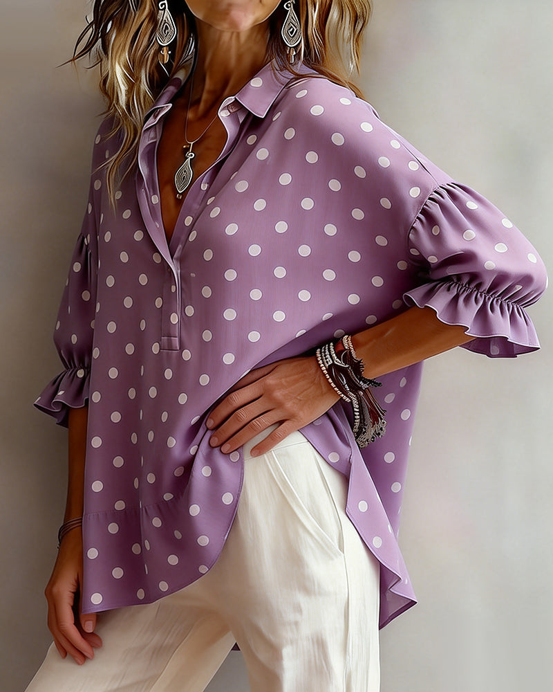 Lapel Polka Dot Blouse
