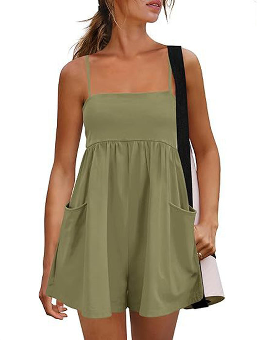 Solid Color Suspenders Wide Leg Jumpsuit
