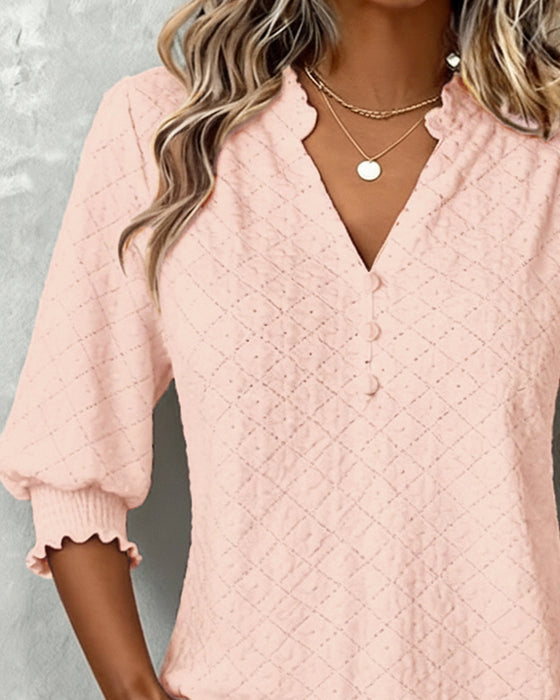 V-Neck Argyle Short-Sleeved Top