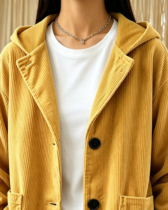 Lapel Solid Hooded Coat