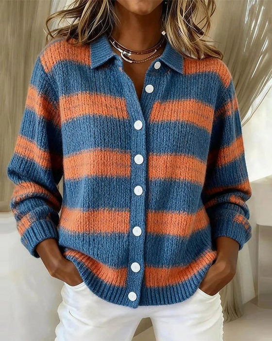 Everyday Striped Button-Down Cardigan