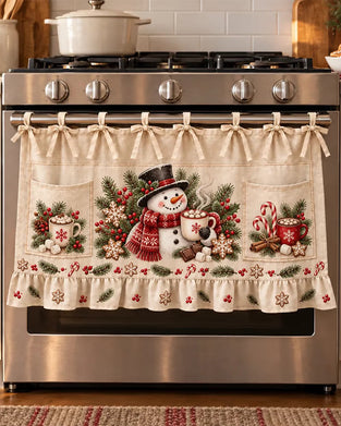🎄 Christmas Kitchen Tie-On Skirt | Festive Holiday Designs with Pockets & Ruffled Trim ✨