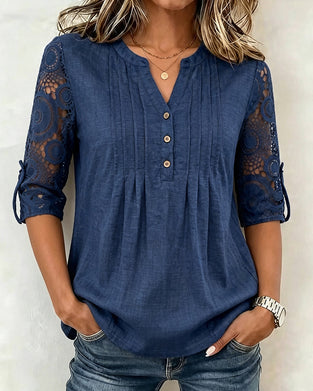 Lace Patchwork Sleeve Ruched Blouse