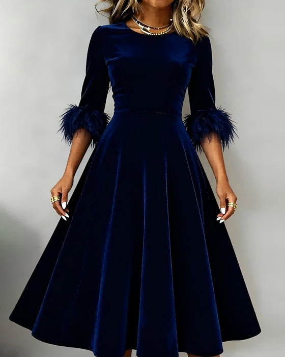 Plush Patchwork Round Neck Dress