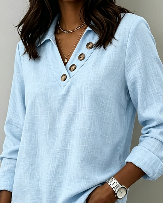 Solid Color Long Sleeve Blouse