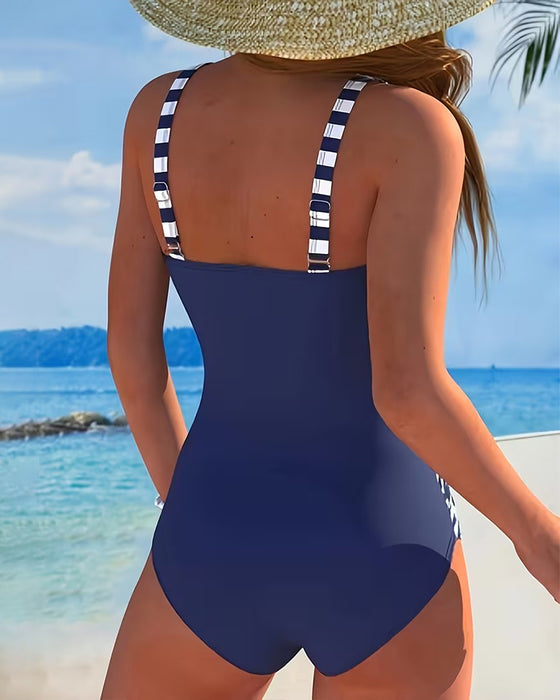 Striped Color-Block One-Piece Swimsuit