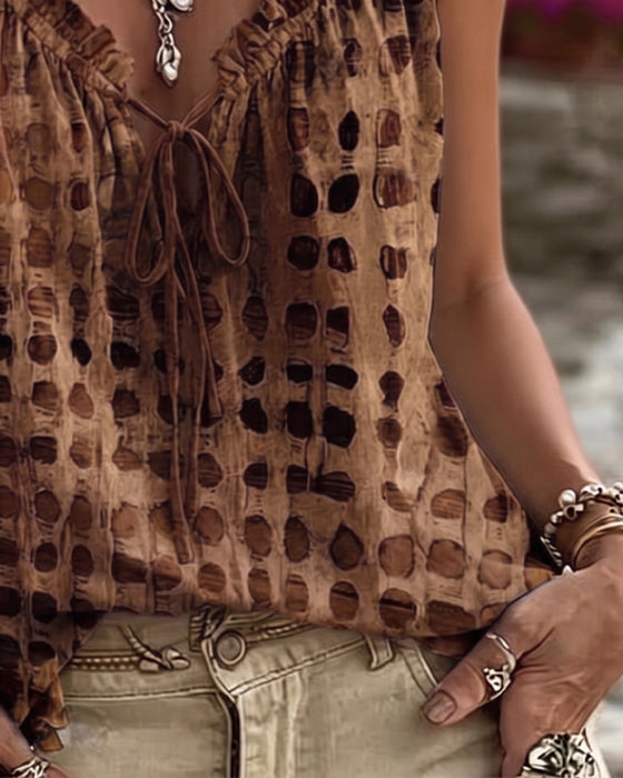 Polka Dot Print Ruffle Tank Tops