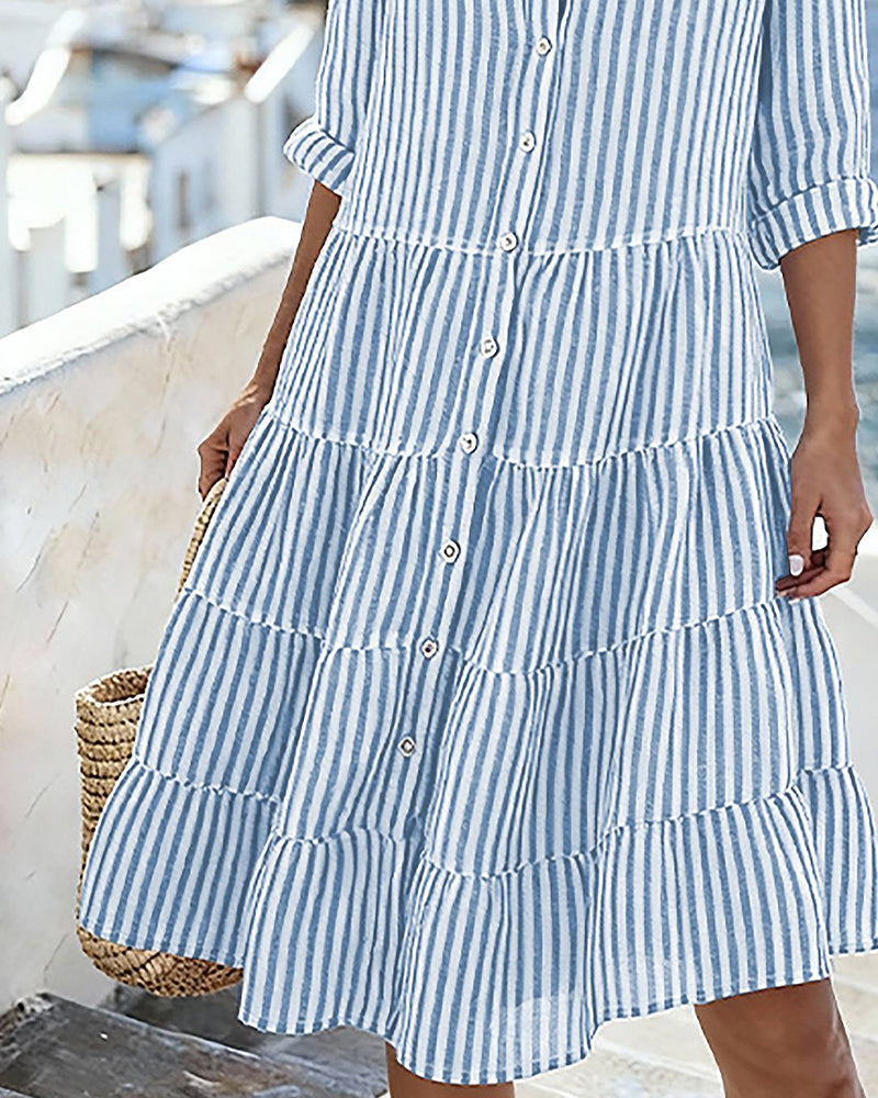 Vertical Striped Shirt Dress