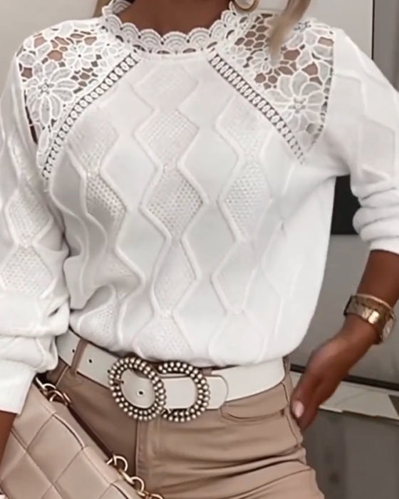 Lace Trim Fashion Patchwork Pullover
