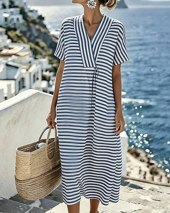 Casual V-Neck Striped Dress