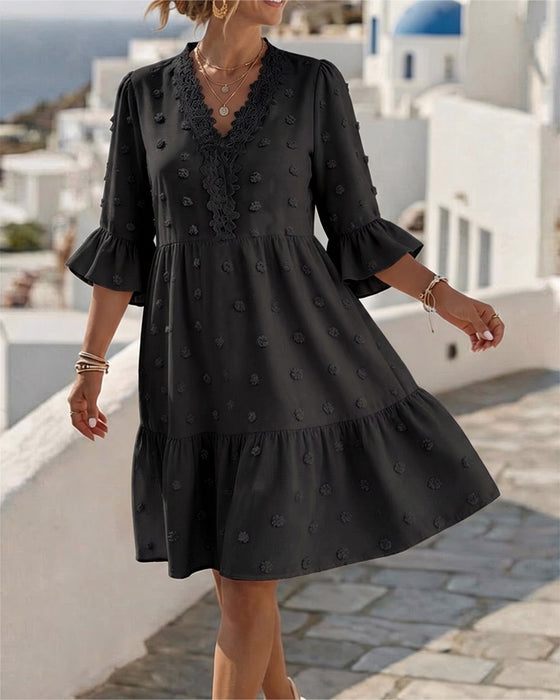 V-Neck Lace Patchwork Dress