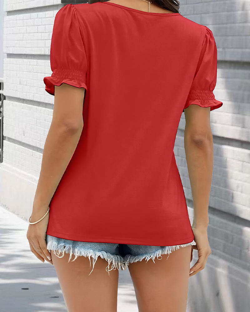 Solid Color Puff Sleeve T-Shirt