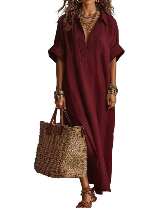 Loose Solid Short Sleeve Maxi Dress