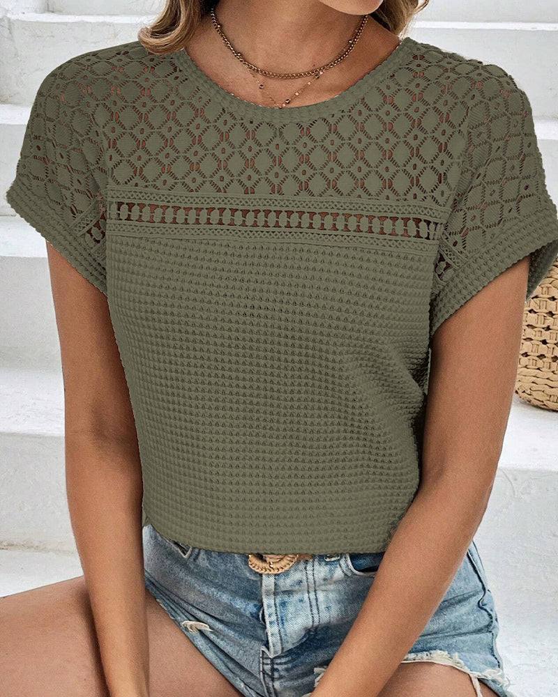 Raglan Mesh Hollow Out Breathable T-Shirt