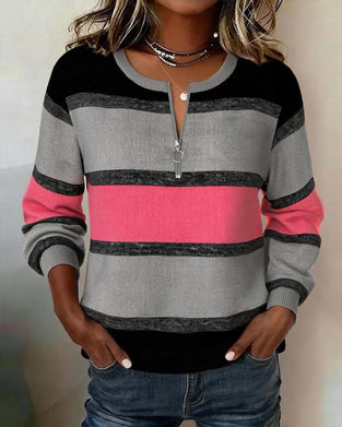 Zip Striped Long Sleeve Sweatshirt