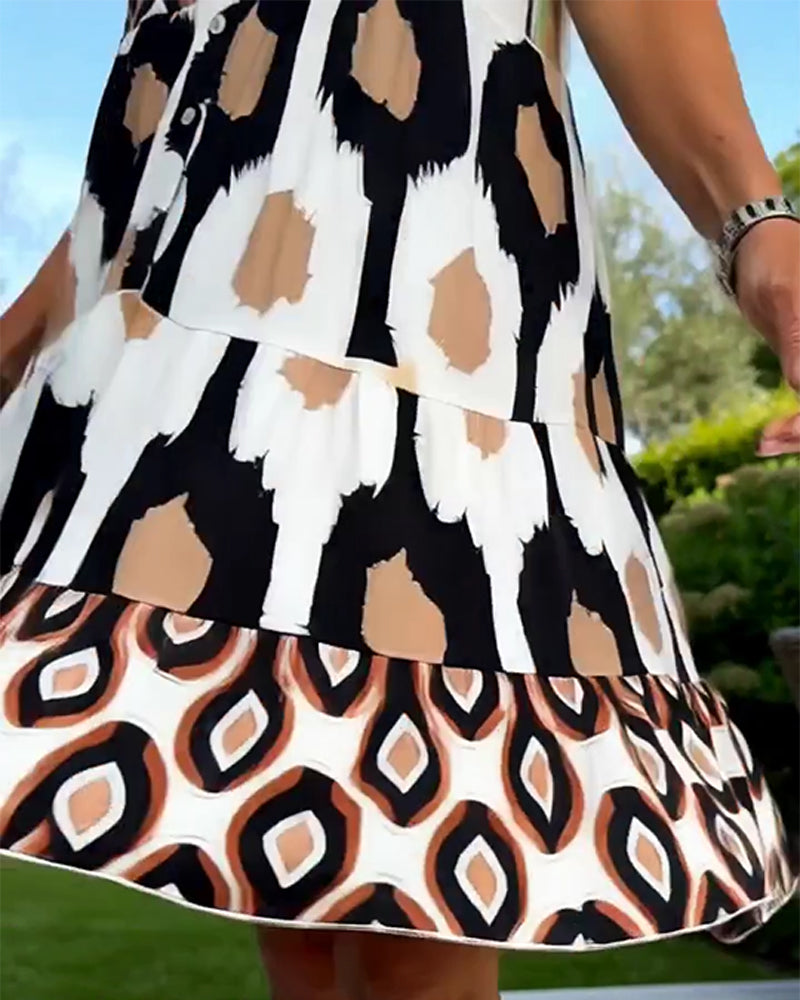 Sleeveless V-Neck Geometric Print Dress