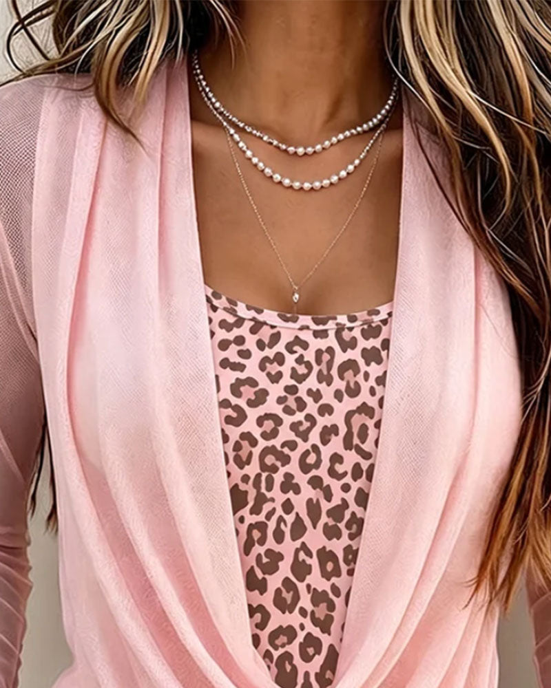 Turtleneck Leopard Print Long-Sleeve Blouse