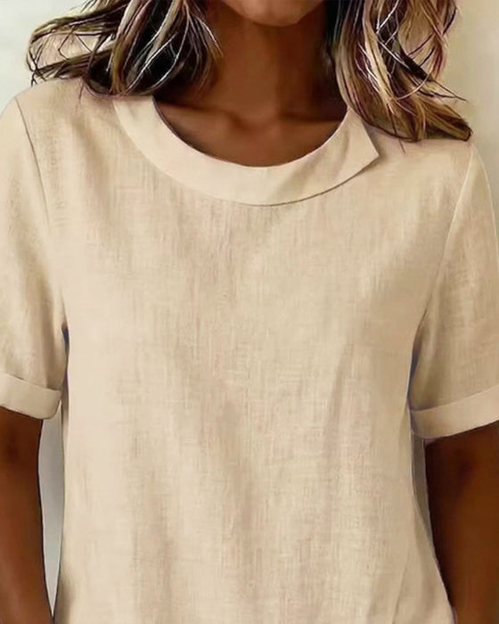 Short Sleeve Irregular Design Neck Blouse