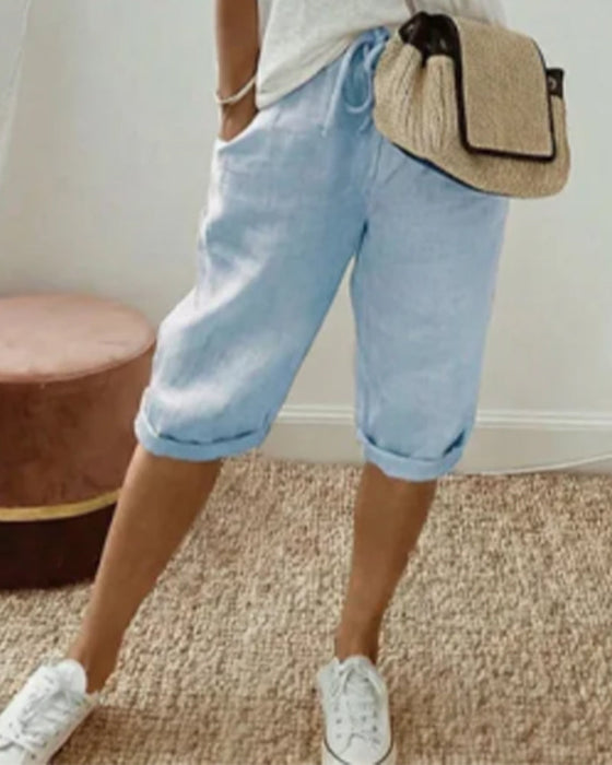 Solid color drawstring comfortable trousers