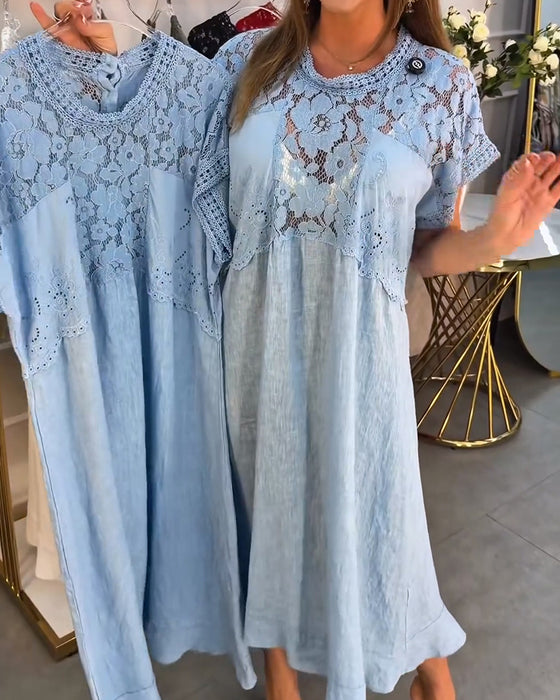 Elegant Lace Trim Patchwork Maxi Dress