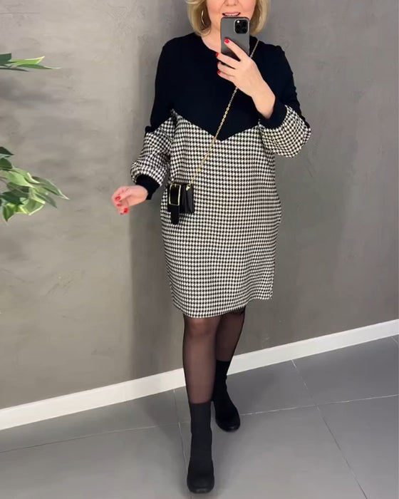 Chic Color Block Dress with Plaid