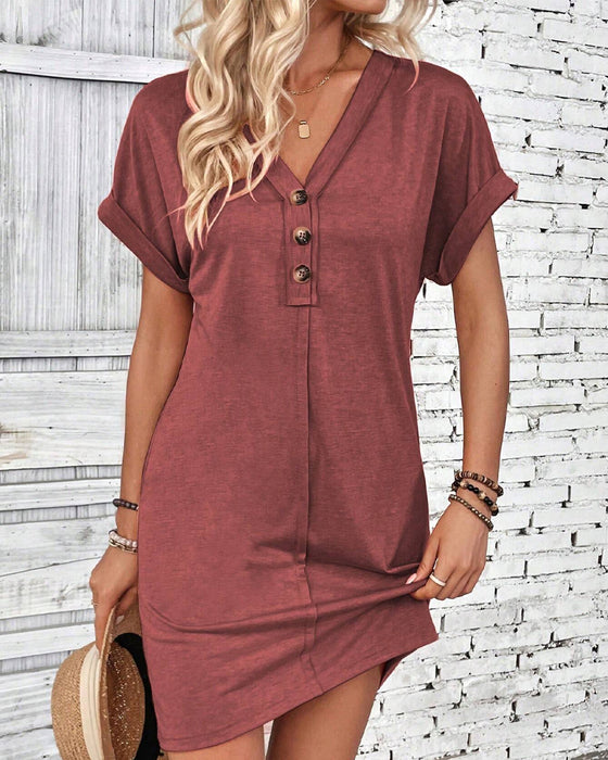 Versatile Buckle V-Neck Dress