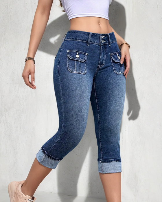 Casual Pocket Cropped Jeans