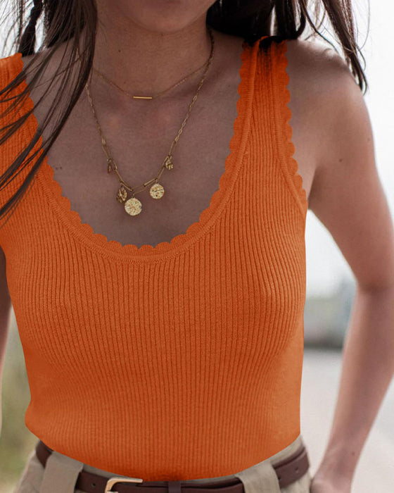 Summer Sweater Vest with Scallop Trim