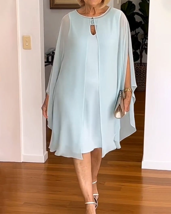 Solid Color Fashionable Cape-Sleeved Dress
