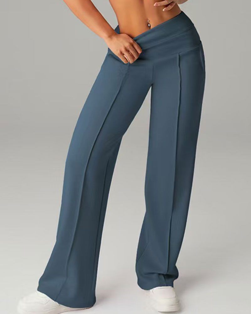 Solid Color Piped Straight-Leg Sports Pants