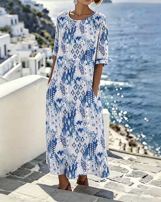 Round Neck Resort Print Dress