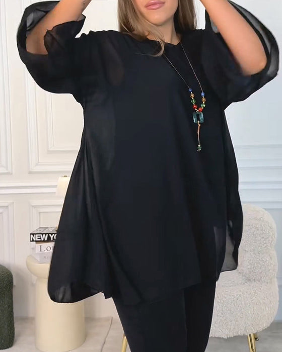 Solid Color Round Neck Loose Top