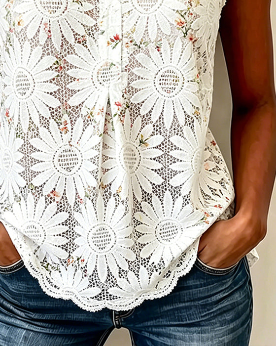 Daisy Hollow Out Lace Sleeveless Tank Top