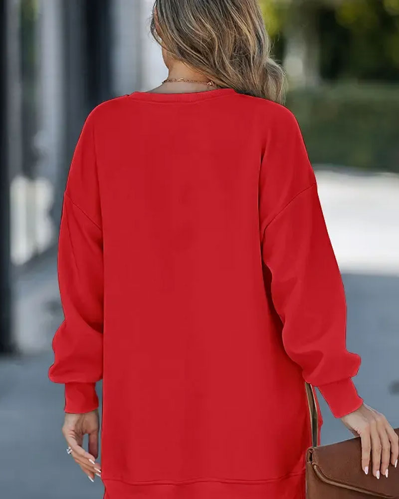 Santa Claus Print Spliced Sweatshirt Dress