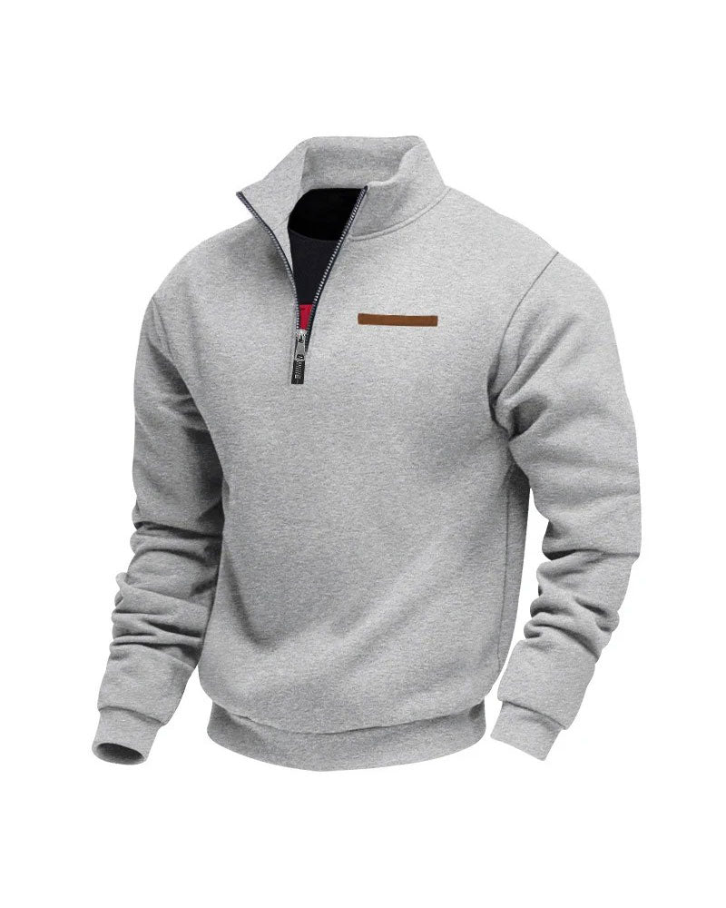 Solid Color Stand Collar Zipper Sweatshirt