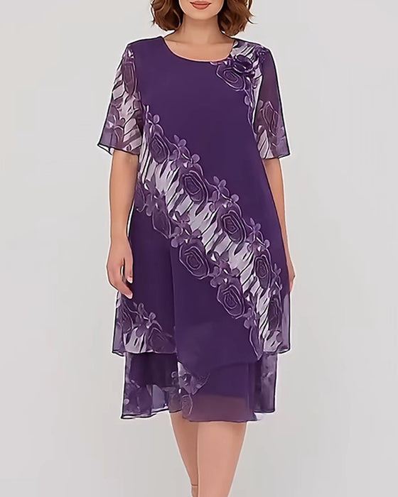 Crew Neck Floral Casual Dress