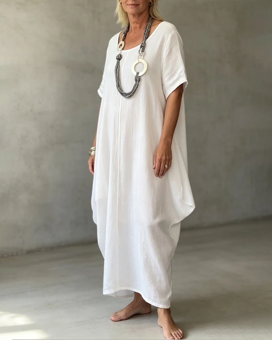Loose-Fitting Solid-Color Crew-Neck Dress