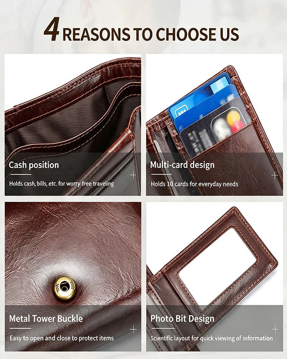 Men's Genuine Oil-Wax Cowhide RFID Wallet