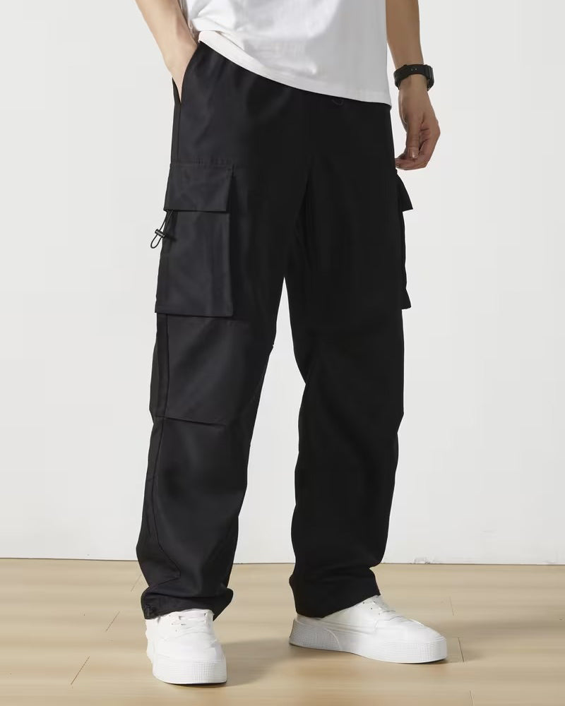 Casual Drawstring Solid Color Cargo Pants