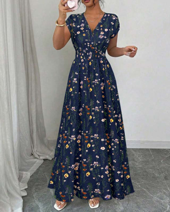 Casual V-Neck Print Maxi Dress
