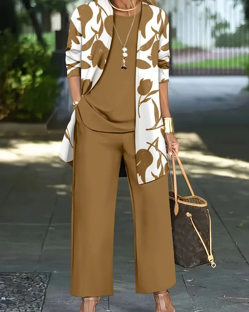 Layered Top Wide-Leg Pants Three-Piece Set