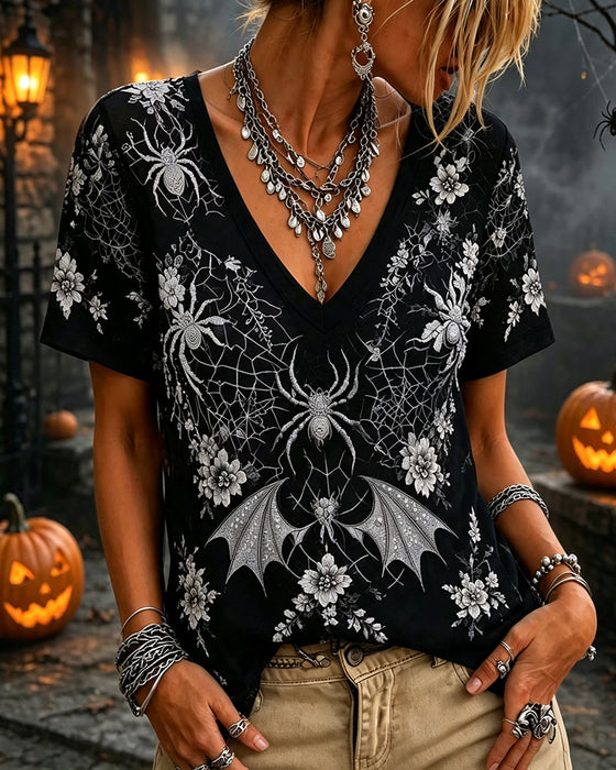 Printed V-Neck Short-Sleeved T-Shirt