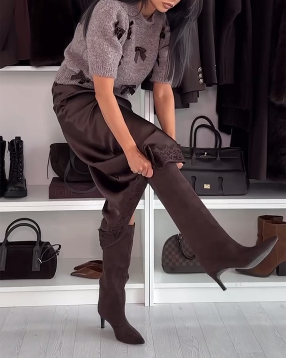 Bow-Decorated Crew-Neck Pullover