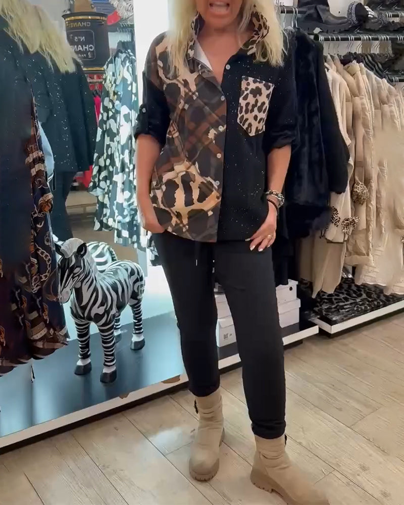 Collared Pocket Patchwork Print Shirt