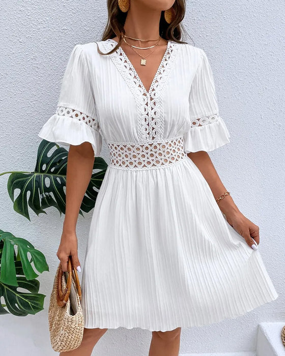 V-Neck Cutout Ruffle Sleeve Mini Dress