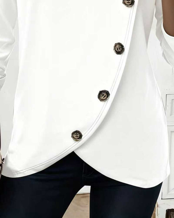 Irregular Fake Button Long Sleeve T-Shirt