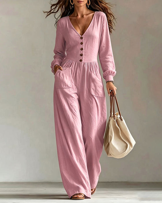 Casual Pocket Long Sleeve Jumpsuit