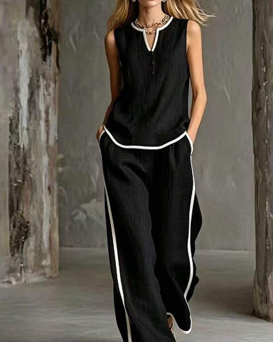 Sleeveless Black Trim Color Block Set