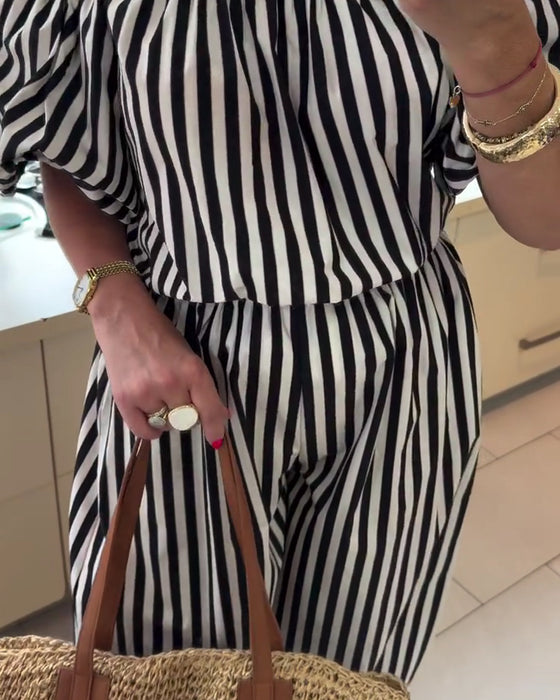 Casual Off Shoulder Striped Jumpsuits