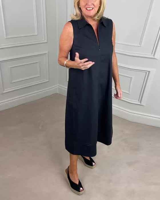 Solid color sleeveless lapel casual dress